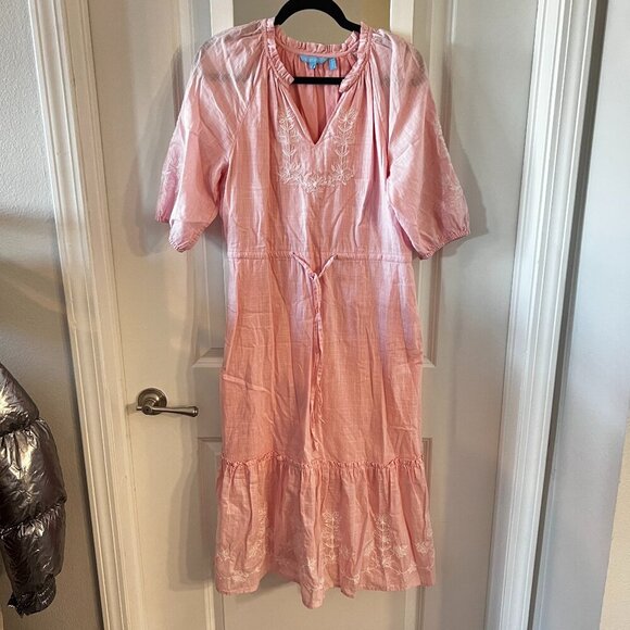 263 Draper James Tie Waist Midi Dress in Pink Embroidered Floral Size Small - Picture 1 of 4